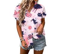 Alice in Wonderland Shirt Women Mad Tea Party Shirts Vacation Button up Tshirt Cute Fairy Tale Graphic Tee Tops, Pink, M