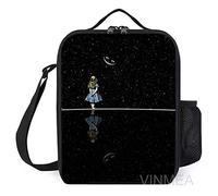 Alice in Wonderland Starry Night Insulated Travel Picnic Lunch Box Tote Portable Lunch Bag with Shoulder Strap