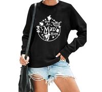 Alice in Wonderland Sweatshirt Women Vintage Mad Hatter Sweatshirt Magic Kingdom Vacation Pullover Tops, Black, S