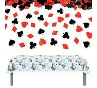 Alice in Wonderland Tablecloth Set - 130 X 220CM Blue Alice in Wonderland Table Cover with Poker Confetti, Mad Hatters Tea Party Decorations, Afternoon Tea Table Cloth, Waterproof PE Party Tablecloth