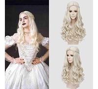 Alice in Wonderland White Queen Cosplay Wig Blonde Wavy Long Braid Styled Synthetic Hair Heat Resistant Fiber + Wig Cap Cosplay Anime Wig Coser