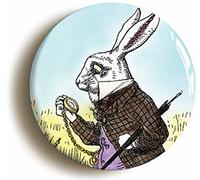 ALICE IN WONDERLAND WHITE RABBIT BADGE BUTTON PIN (1inch/25mm diameter) LEWIS CARROLL ILLUSTRATION
