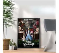 Alice In Wonderland2010, Gothic Movie Art Prints of Tim Burton - Dark Fantasy Wall Art, Surreal Illustration Posters for Home Decor, Spooky Cute Wall Decor for Fans (A4 Framed (Black))
