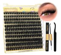 ALICE Lash Clusters Kit Fluffy Volume Lash Extension Kit 3D Wispy Natural DIY Eyelash Extension Kit with 220Pcs Individual Lashes Tweezers