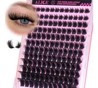 ALICE Lash Clusters Wispy Volume Eyelash Clusters with 2 Spikes Thick Fluffier Cluster Eyelash Extensions Individual LashesThin Band Lash Extensions DIY at Home (144pcs/12-22mm/CC- Curly)
