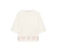 Alice + Olivia Evan Heart Embellished Cropped Cotton T-shirt - White - L (UK14 / L)