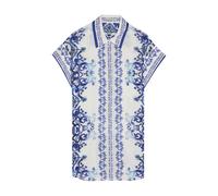 Alice + Olivia Finely Printed Linen Mini Shirt Dress - Blue And White - L (UK14 / L)