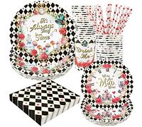 Alice Tea Party Decorations - Baby Shower Paper Plates, Napkins, Cups & Straws for 24 Guests, 120 Pcs Disposable Party Dessert Dinnerware