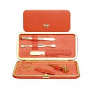 Alice Wheeler Bee 5-Piece Manicure Set - Stainless Steel Grooming Kit with Travel Case - Orange with Gold Accents - 15.5 x 7.5 x 2 cm
