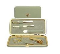 Alice Wheeler Bee 5-Piece Manicure Set - Stainless Steel Grooming Kit with Travel Case - Sage Green with Gold Accents - 15.5 x 7.5 x 2 cm