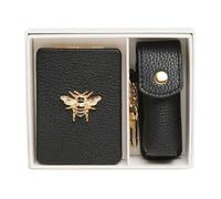 Alice Wheeler Bee Compact Mirror & Lipstick Holder Set - Black Vegan Leather 2-Piece Set with Gold Bee Detail - Includes Clip-On Lipstick Case & Oblong Mirror