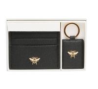 Alice Wheeler Bee Keyring & Bow Card Holder Set - Black Vegan Leather 2-Piece Set with Gold Bee Detail - Includes Metal Ring & External Card Slots