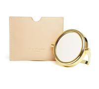 Alice Wheeler Compact Venice Mirror, 7.5cm Dual Magnification, Vegan Leather Pouch, Gold (Sand)