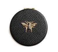Alice Wheeler Faux Leather Round Compact Mirrors, Gift Boxed, Bee Design - Choice of Design (Black)