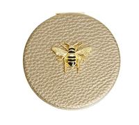 Alice Wheeler Faux Leather Round Compact Mirrors, Gift Boxed, Bee Design - Choice of Design (Gold)
