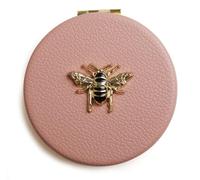 Alice Wheeler Faux Leather Round Compact Mirrors, Gift Boxed, Bee Design - Choice of Design (Pink)