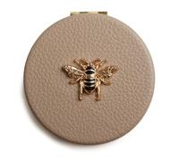 Alice Wheeler Faux Leather Round Compact Mirrors, Gift Boxed, Bee Design - Choice of Design (Stone)