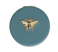 Alice Wheeler Faux Leather Round Compact Mirrors, Gift Boxed, Bee Design - Choice of Design (Teal)