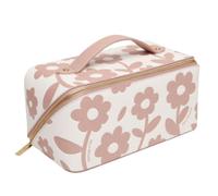 Alice Wheeler Floral Daisy Make Up BeautyTrain Case with Lay Flat Opening - Pink