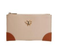 Alice Wheeler London Bee Brompton Purse - Compact Lightweight Purse with Gold Bee Emblem, Vegan Leather Trim & Back Zip Pocket - 18 x 10.5 cm - Teal, Olive, Stone, Black, Chocolate (Stone)