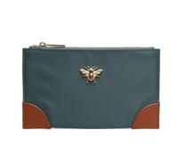 Alice Wheeler London Bee Brompton Purse - Compact Lightweight Purse with Gold Bee Emblem, Vegan Leather Trim & Back Zip Pocket - 18 x 10.5 cm - Teal, Olive, Stone, Black, Chocolate (Teal)