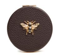 Alice Wheeler London Bee Compact Mirror for Women, Vegan Leather Purse Mirror, Double Sided Makeup Mirror with 3x Magnification, Travel Cosmetic Mirror, Gift Box, 7cm (Chocolate)