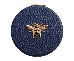 Alice Wheeler London Bee Compact Mirror for Women, Vegan Leather Purse Mirror, Double Sided Makeup Mirror with 3x Magnification, Travel Cosmetic Mirror, Gift Box, 7cm (Navy)