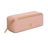 Alice Wheeler London Bee Mini Makeup Train Case - Compact Concertina Fold-Out Beauty Organiser with Gold Bee & Zip Closure - Travel-Friendly - 20 x 7.5 x 7.5 cm - Black (Pink)