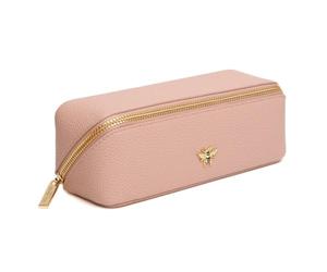 Alice Wheeler London Bee Mini Makeup Train Case - Compact Concertina Fold-Out Beauty Organiser with Gold Bee & Zip Closure - Travel-Friendly - 20 x 7.5 x 7.5 cm - Black (Pink)