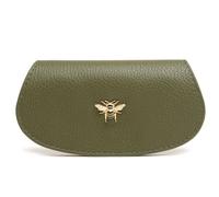 Alice Wheeler London Bee Vegan Leather Glasses Case - Soft Padded Interior, Secure Push-Button Closure, Textured Vegan Leather with Monogram & Honeybee Detail - 13.5 x 7.5 cm (Olive)