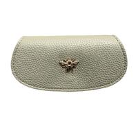 Alice Wheeler London Bee Vegan Leather Glasses Case - Soft Padded Interior, Secure Push-Button Closure, Textured Vegan Leather with Monogram & Honeybee Detail - 13.5 x 7.5 cm (Pistachio)