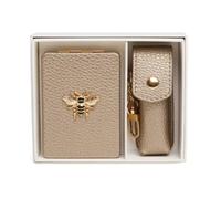 Alice Wheeler London Bronze Lipstick Case & Compact Mirror Gift Set with Gold Bee Detail - Luxury Handbag Beauty Accessory for Travel & Everyday Use
