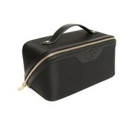 Alice Wheeler LTC Luxury Train Case, Black Leather with Gold Zipper, Travel Cosmetic Bag
