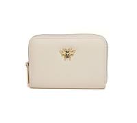 Alice Wheeler Medium Concertina Coin & Card Purse - Vegan Leather in Pastel Cream with Gold Bee - Zip Around Wallet with Card Slots & Inner Zipped Pocket