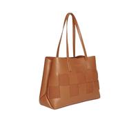 Alice Wheeler Milan Checkered Large Tote Bag - Vegan Nappa & Suede - Double Compartment Work Bag - Structured Everyday Shoulder Bag - 26 x 17 x 12 cm - Tan,