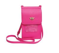 Alice Wheeler Mini Bloomsbury Crossbody Phone Bag - Vegan Leather - Magnetic Closure - Adjustable Strap - Bee Detail - 21 x 12 x 2.5 cm - Hot Pink