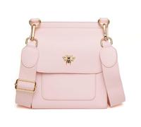 Alice Wheeler Pastel Crossbody Bag - Vegan Leather in Pastel Pink with Gold Bee - Magnetic Flap Closure & Adjustable Strap