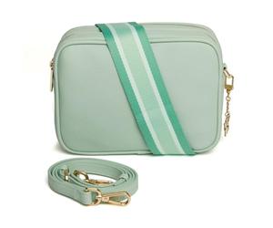 Alice Wheeler Soho Camera Crossbody Bag - Double Zip Design with Gold Bee Charm - 2 Adjustable Straps (Pastel Mint)
