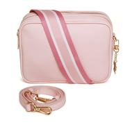 Alice Wheeler Soho Camera Crossbody Bag - Double Zip Design with Gold Bee Charm - Two Adjustable Straps - Pastel Pink
