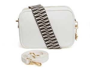 Alice Wheeler Soho Camera Crossbody Bag - Faux Leather - Double Zipped Compartments - 2 Adjustable Straps - Bee Detail - 22 x 16 x 8 cm - White