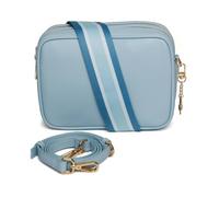 Alice Wheeler Soho Camera Crossbody Bag - Pastel Blue Vegan Leather - Double Zip with 2 Interchangeable Straps & Gold Bee Charm