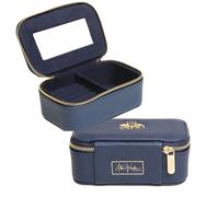 Alice Wheeler Travel Jewellery Small Box Organiser with Mirror, Gold Bee Detail, 13 x 8 x 6 cm (Navy)