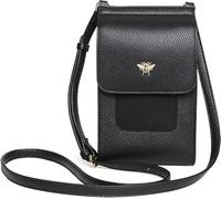 Alice Wheeler Vegan Leather Mini Bloomsbury Crossbody Phone Bag with Bee Detail - Compact Lightweight Messenger Bag with Card Holder - Women’s Small Crossbody (12 x 20 x 3 cm) (Black)