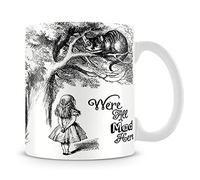 Alice Wonder Land and Chesire cat We are All mad here Themed 11 oz White Ceramic Mug