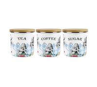 Alice's Adventures in Wonderland Tea, Coffee & Sugar Canisters Set - Hatter White Rabbit Playing Cards Home Gifts - 1.2L Enamel Storage Containers Set of 3