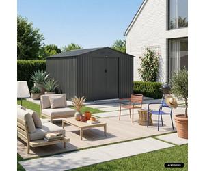 Alice's Garden (8.7 X 10.1Ft) 8.95M² Metal Garden Shed - Flandre Grey And White - Tool Shed With Single Latch Door Ground Fixing Kit Supplied