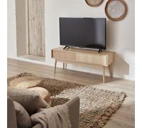 Alice's Garden Sweeek. 115Cm Tv Unit Grooved Wood Detail 2 Doors Linear Natural 115X40X48 Cm