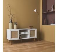 Alice's Garden Sweeek. 120Cm Tv Unit Wooden And Cane Effect 2 Doors Boheme Blanc Cassé 120X39X56.5 Cm