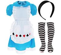 Alice's Wonderland Dress - XLarge - With Headband and Tights - Fancy Dress Costume for Children Perfect for World Book Day - Parties and Events