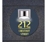 ALICESER Personalized House Numbers Plaques with Solar Light for Outside, Custom Laser Cut Door Name Address Numbers Street Outside Modern House Sign for Office Garden Yard Home (A-Round)